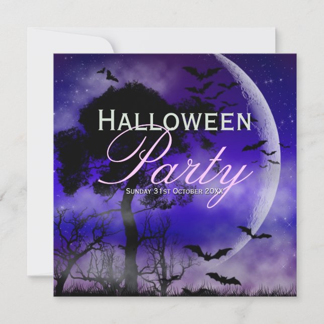 Halloween Full Moon & Bats Nightsky Invitation (Front)