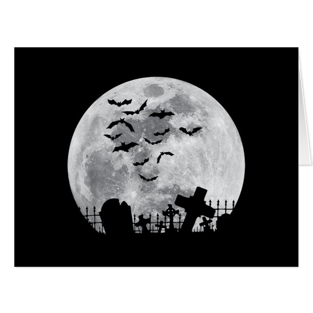 Halloween Full Moon Cemetery Graveyard Spooky Bats (Front Horizontal)