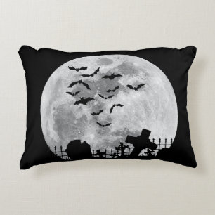 Halloween Full Moon Cemetery Graveyard Spooky Bats Accent Pillow