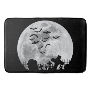 Halloween Full Moon Cemetery Graveyard Spooky Bats Bath Mat