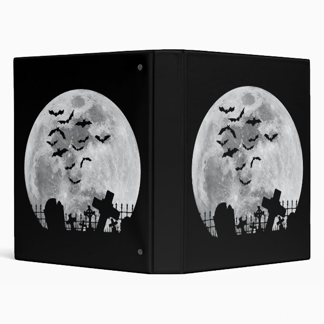Halloween Full Moon Cemetery Graveyard Spooky Bats Binder (Background)