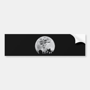 Halloween Full Moon Cemetery Graveyard Spooky Bats Bumper Sticker