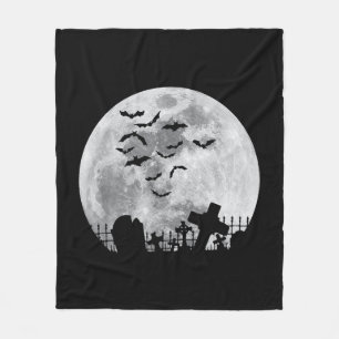 Halloween Full Moon Cemetery Graveyard Spooky Bats Fleece Blanket