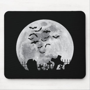 Halloween Full Moon Cemetery Graveyard Spooky Bats Mouse Pad