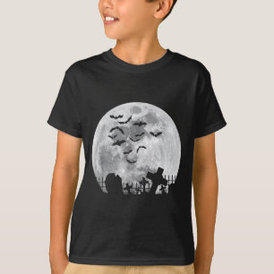 Halloween Full Moon Cemetery Graveyard Spooky Bats T-Shirt