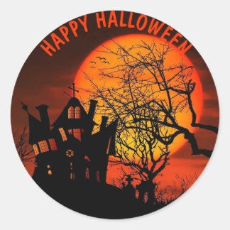 Halloween Full Moon Haunted House Horror Night Cla Classic Round Sticker