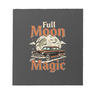 Halloween Full Moon Magic Vintage Car Notepad