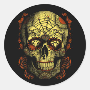 Halloween Full Moon Mojo Sugar Skull  Classic Round Sticker