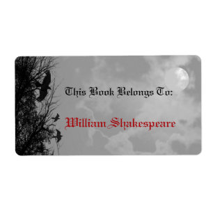 Halloween Full Moon Ravens Custom Bookplate Label
