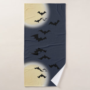 Halloween Full Moon With Bats Bath Towel 