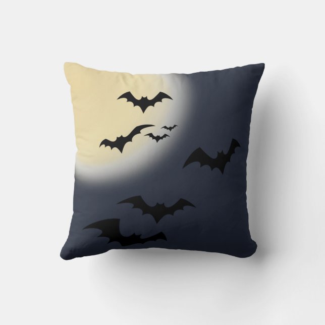 Halloween Full Moon With Bats Throw Pillow (Back)