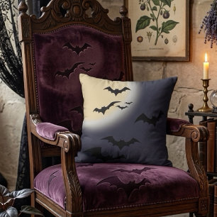 Halloween Full Moon With Bats Throw Pillow