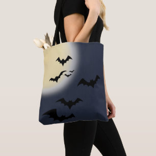 Halloween Full Moon With Bats Tote Bag