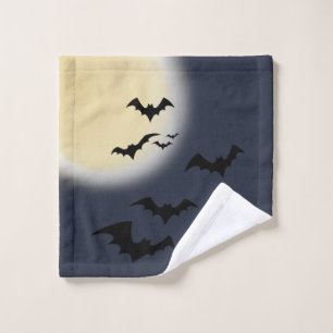 Halloween Full Moon With Bats Wash Cloth