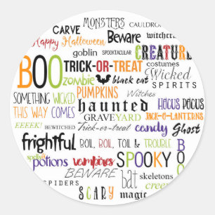 Halloween Fun Colourful Whimsical Words Treat Favo Classic Round Sticker