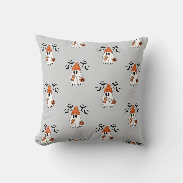 Halloween Fun Ghost Throw Pillow (Front)