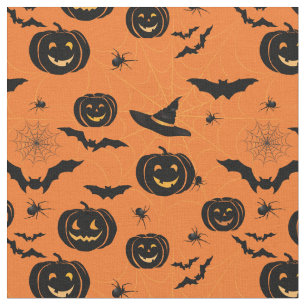 Halloween Fun Pumpkins & Witch Hats Pattern Fabric
