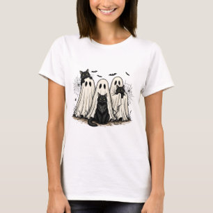 Halloween Fun T-Shirt - Ghost and Black Cats