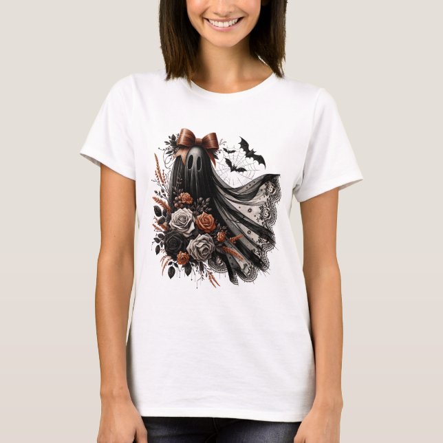 Halloween Fun T-Shirt - Lace Ghost - Blk3 - Fall (Front)