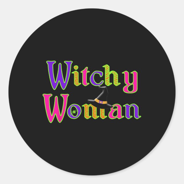 Halloween Fun Witch Witchy Woman Trick Treat  Classic Round Sticker (Front)
