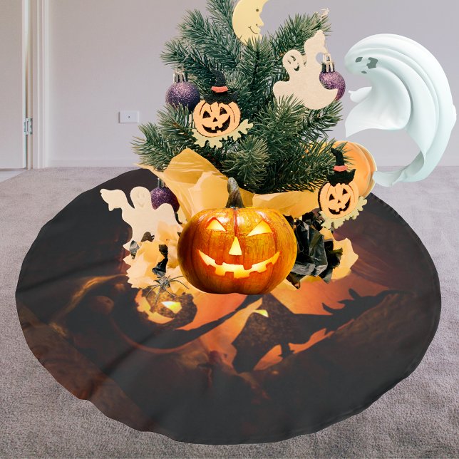 Halloween Fun with Pumpkins, Ghost & Witches Brushed Polyester Tree Skirt (Halloween Fun with Pumpkins, Ghost & Witches Brushed Polyester Tree Skirt)