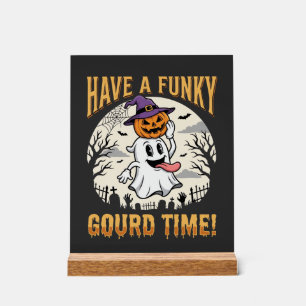 Halloween Funky Gourd Time Ghost Pumpkin Acrylic Sign