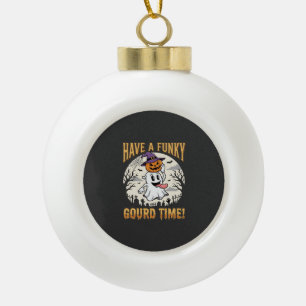 Halloween Funky Gourd Time Ghost Pumpkin Ceramic Ball Christmas Ornament