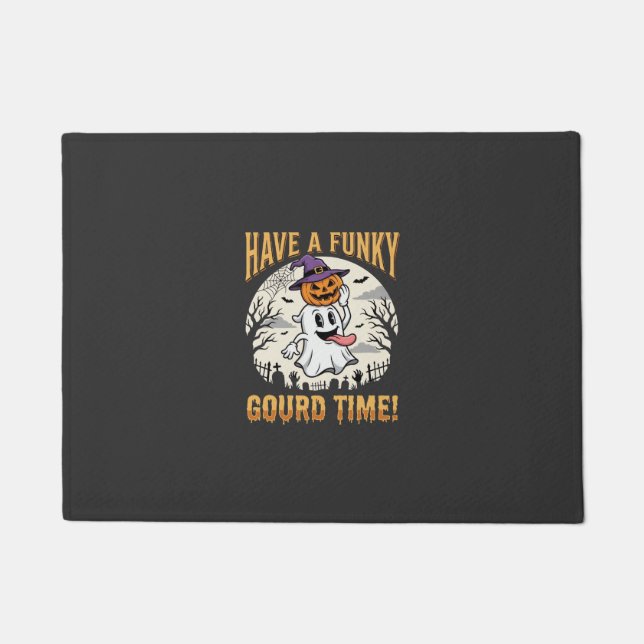 Halloween Funky Gourd Time Ghost Pumpkin Doormat (Front)