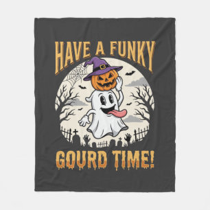 Halloween Funky Gourd Time Ghost Pumpkin Fleece Blanket