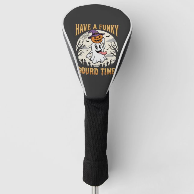 Halloween Funky Gourd Time Ghost Pumpkin Golf Head Cover (Front)