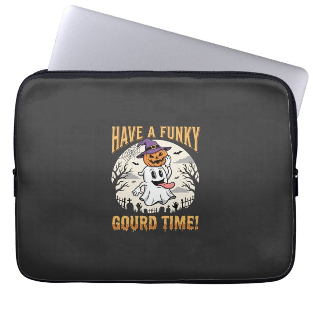 Halloween Funky Gourd Time Ghost Pumpkin Laptop Sleeve (Front)