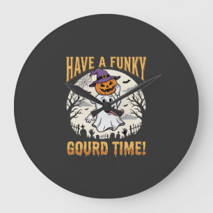 Halloween Funky Gourd Time Ghost Pumpkin Large Clock