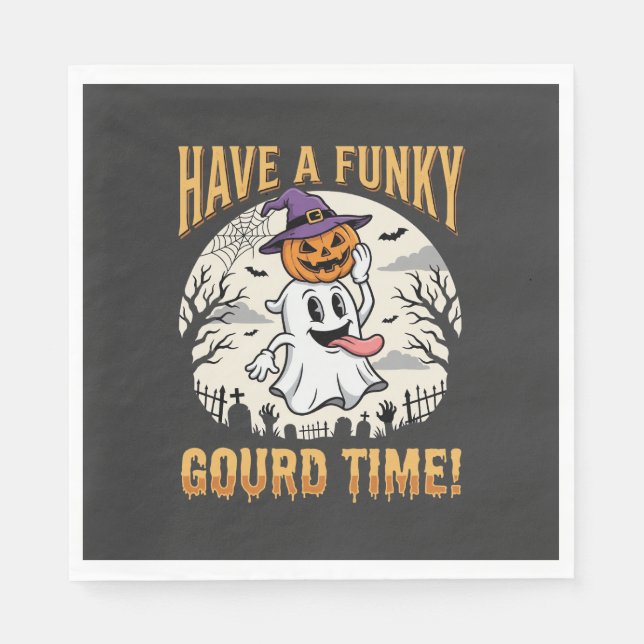Halloween Funky Gourd Time Ghost Pumpkin Napkin (Front)