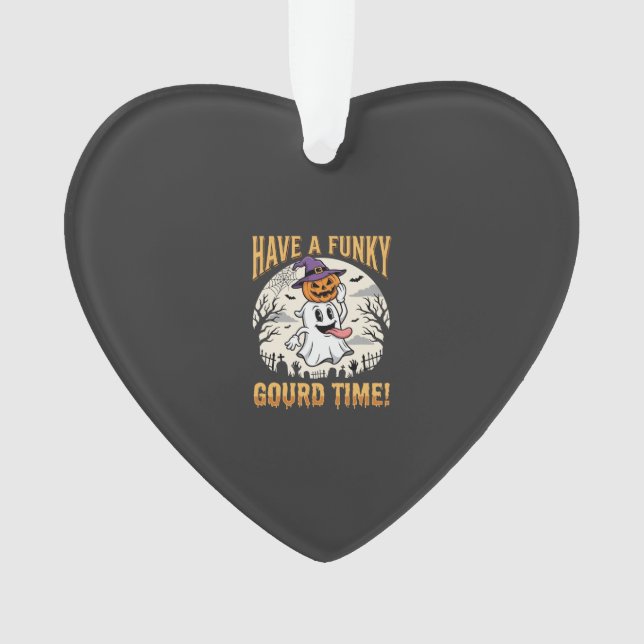 Halloween Funky Gourd Time Ghost Pumpkin Ornament (Front)