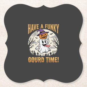 Halloween Funky Gourd Time Ghost Pumpkin Paper Coaster
