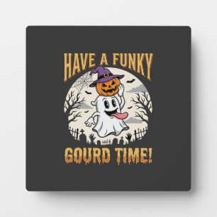 Halloween Funky Gourd Time Ghost Pumpkin Plaque