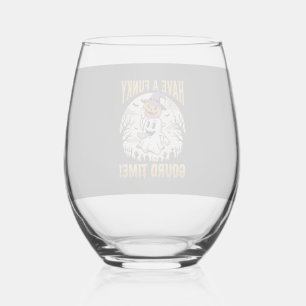 Halloween Funky Gourd Time Ghost Pumpkin Stemless Wine Glass