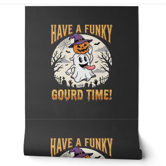 Halloween Funky Gourd Time Ghost Pumpkin Wallpaper (Unrolling)