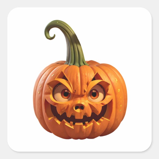 Halloween funny carved pumpkin square sticker (Front)