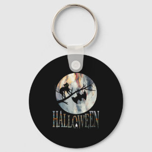 Halloween Funny Cat Halloween Birthday Keychain