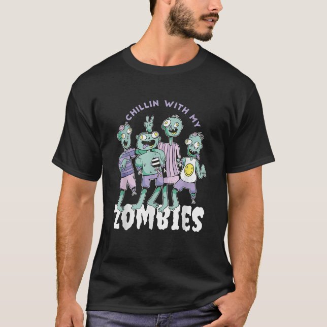 Halloween Funny chilling Zombies  T-Shirt (Front)