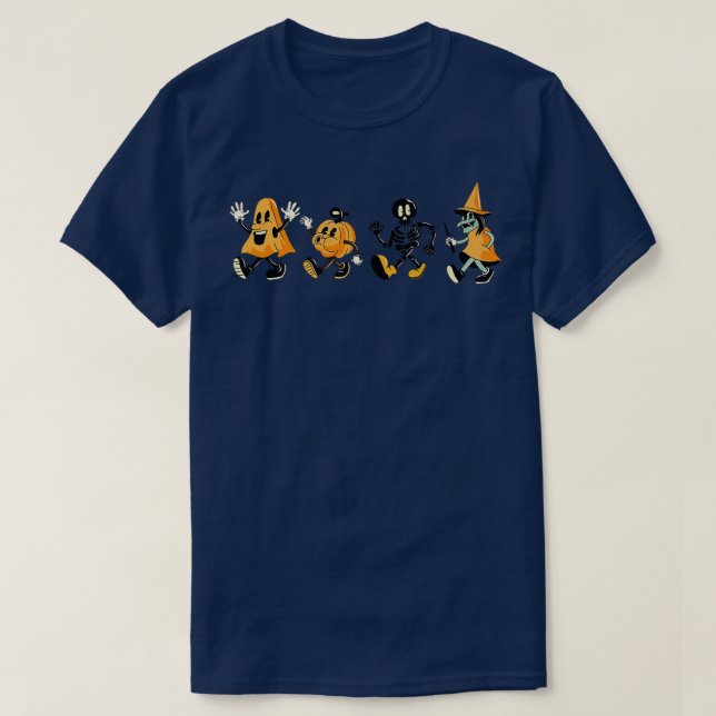 Halloween Funny Dancing Ghosts Pumpkin Skeleton Wi T-Shirt (Design Front)