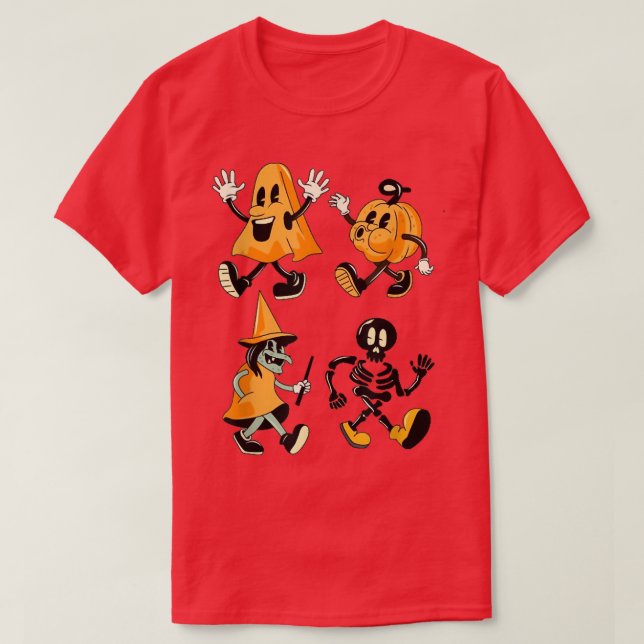 Halloween Funny Dancing Ghosts Pumpkin Skeleton Wi T-Shirt (Design Front)