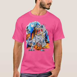 Halloween Funny Dinosaur Skeleton T rex Mummy Pump T-Shirt