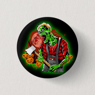 Halloween Funny Green Zombie Axe on 1 Inch Round Button