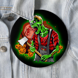 Halloween Funny Green Zombie Axe on   Button