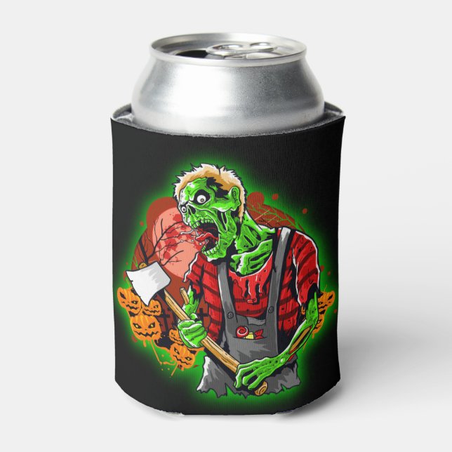 Halloween Funny Green Zombie Axe on  Can Cooler (Can Front)