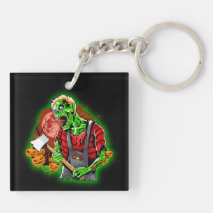 Halloween Funny Green Zombie Axe on Keychain