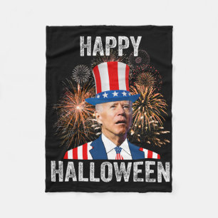 Halloween Funny Happy 4th Of July Anti Joe Biden  Fleece Blanket