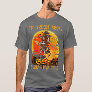 Halloween Funny My Broom Broke So Now I Play Guita T-Shirt